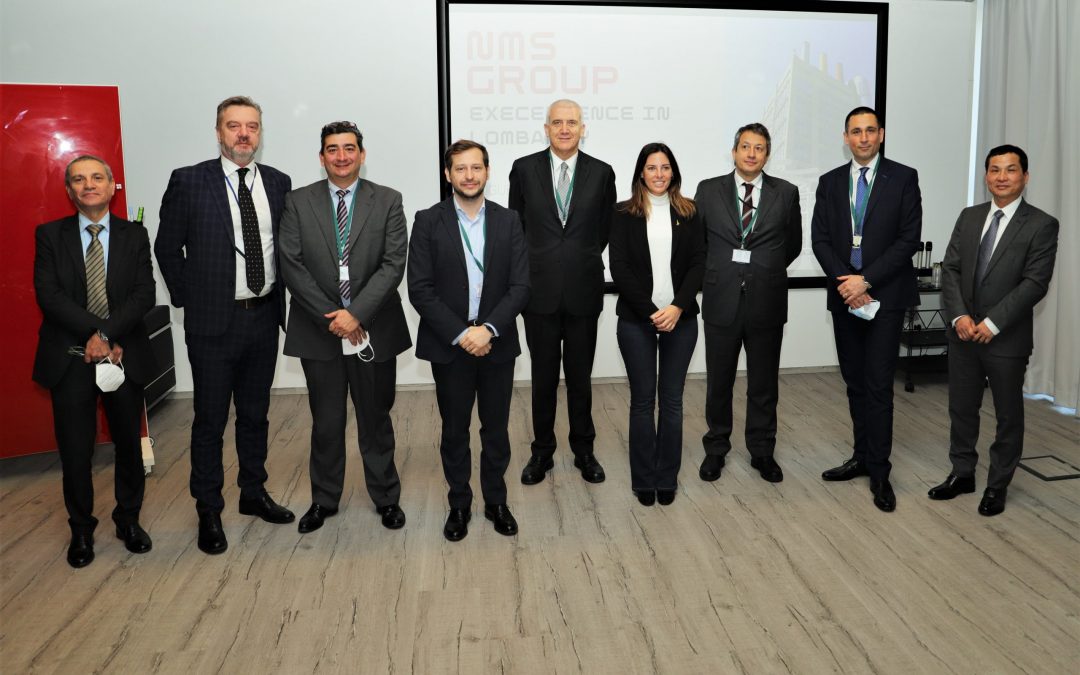 Member of European Parliament Isabella Tovaglieri and Chairman of the Health Commission of Lombardy Region Emanuele Monti led delegation to visit NMS Group in Nerviano, Lombardy