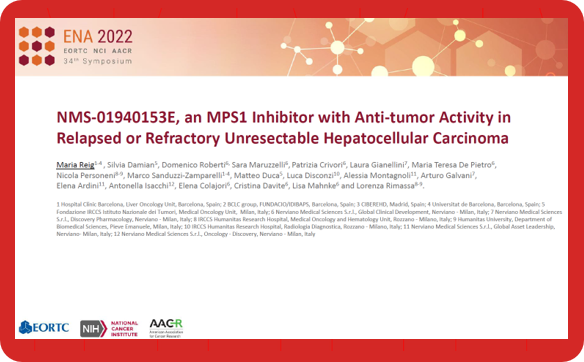Nerviano Medical Sciences S.r.l. Shared Data on NMS-01940153E selected for Oral Presentation at 34th EORTC-NCI-AACR Symposium on Molecular Targets and Cancer Therapeutics 