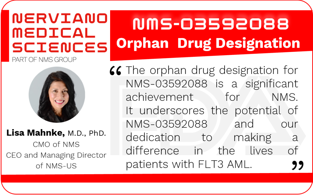 Nerviano Medical Sciences received Orphan Drug Designation for its next-generation FLT3 inhibitor NMS-03592088 for treatment of Acute Myeloid Leukemia